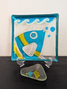 Lori Siebert For Silvestri byDemdaco Glass Fusion Fish Chip and Dip Plate 10.5"